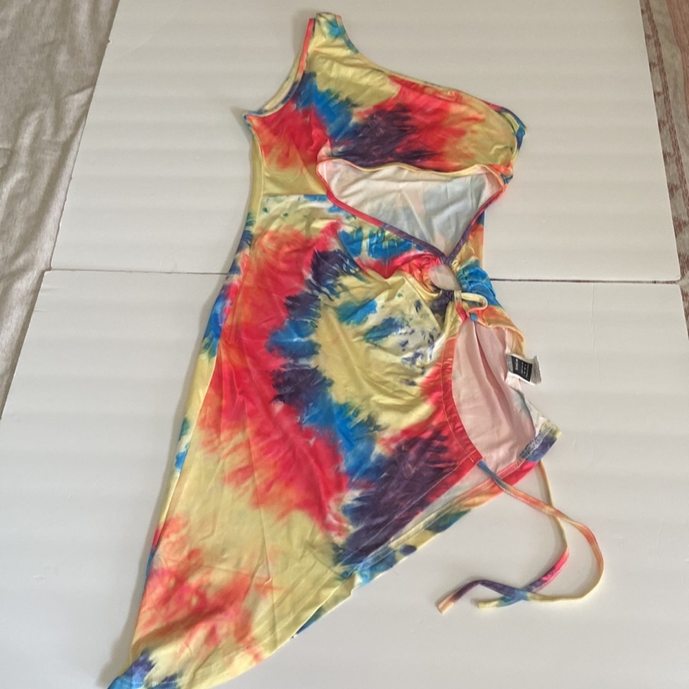 One shoulder tie dye beach dress